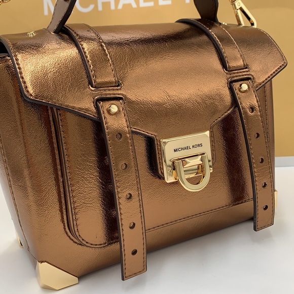 MICHAEL KORS 
Manhattan Medium Top Hand  School Patent Satchel MOCHA COLOR - Picture 10 of 16